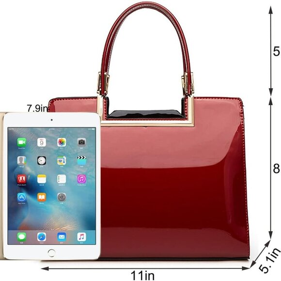 Shiny Patent Leather Handbags Glossy Shoulder Bags Fashion Satchel Purses Party - Picture 4 of 7